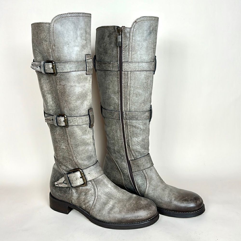 Alberto Fermani Camelot Tortaria Boots Leather Knee High Buckles 38 US 6,5